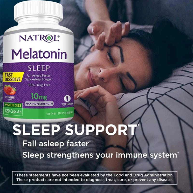 10mg Melatonin Sleep Supplement Solve Sleep Problems Immune Support, Relieve Stress Quick Dissolution Regulate Biological Clock