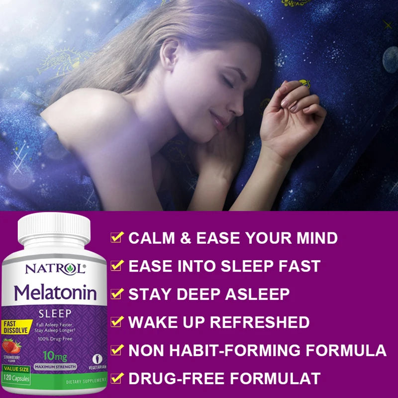 10mg Melatonin Sleep Supplement Solve Sleep Problems Immune Support, Relieve Stress Quick Dissolution Regulate Biological Clock